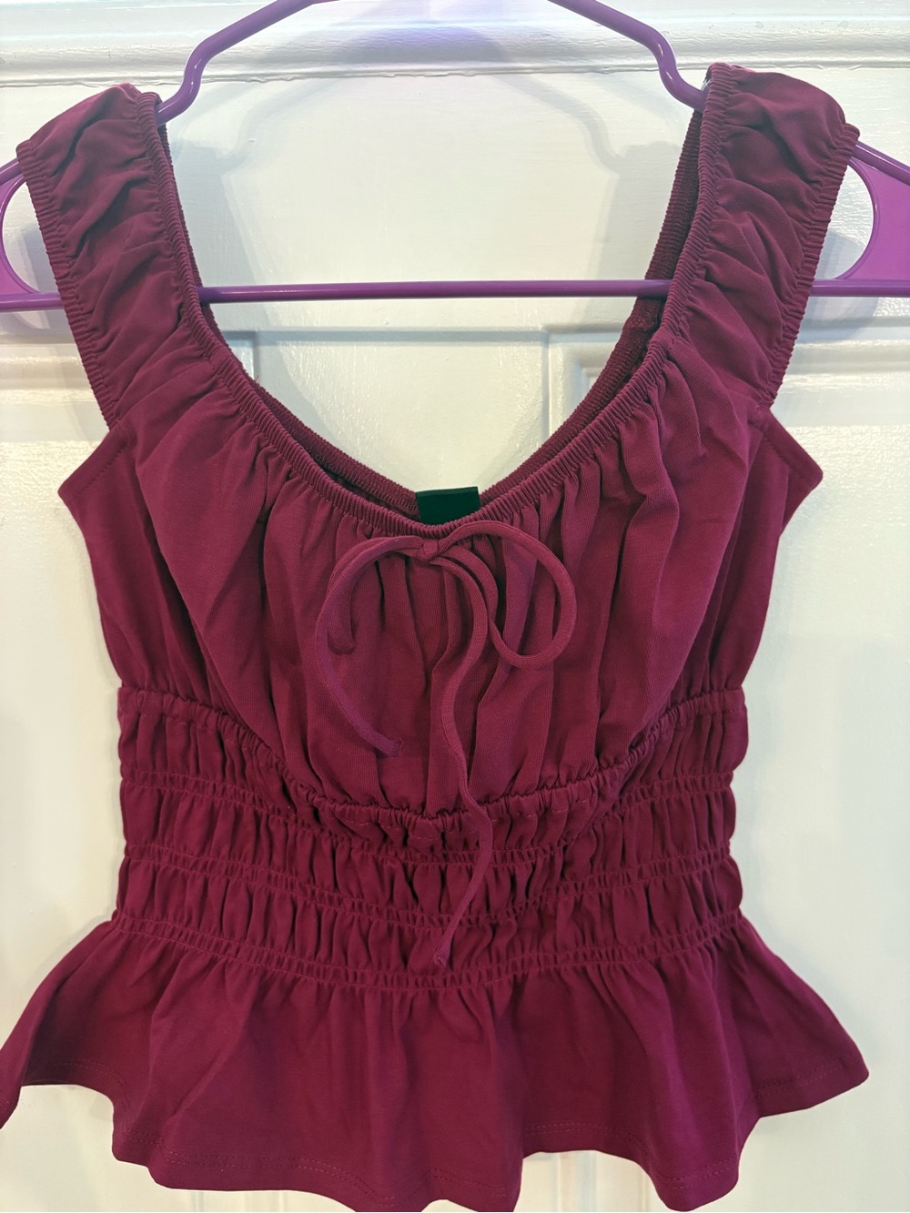 wild fable Ruffled Tie-Front Smocked Top in Berry